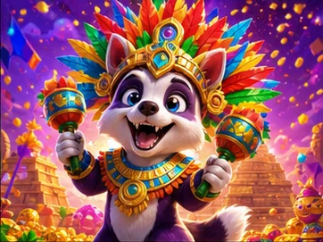 Fröhliches Festtier mit buntem Azteken-Kopfschmuck