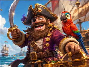 Lachender Piratenkapitän auf einem Schiff