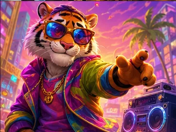 Cooler Tiger mit Sonnenbrille in einer farbigen Stadt