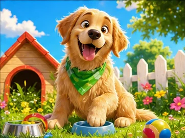 Fröhlicher Hund in einem sonnigen Garten