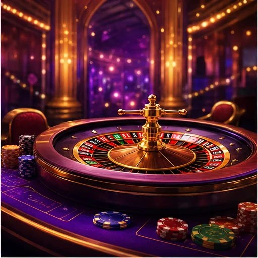 Goldenes Roulette-Rad in einem violetten Studio
